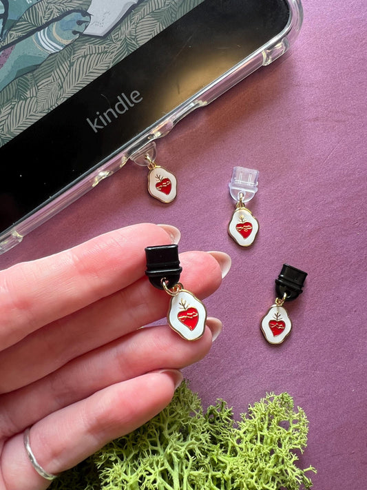 Sacred heart dust plug charm - Bookish Accessory for Kindle & E-Reader Lovers