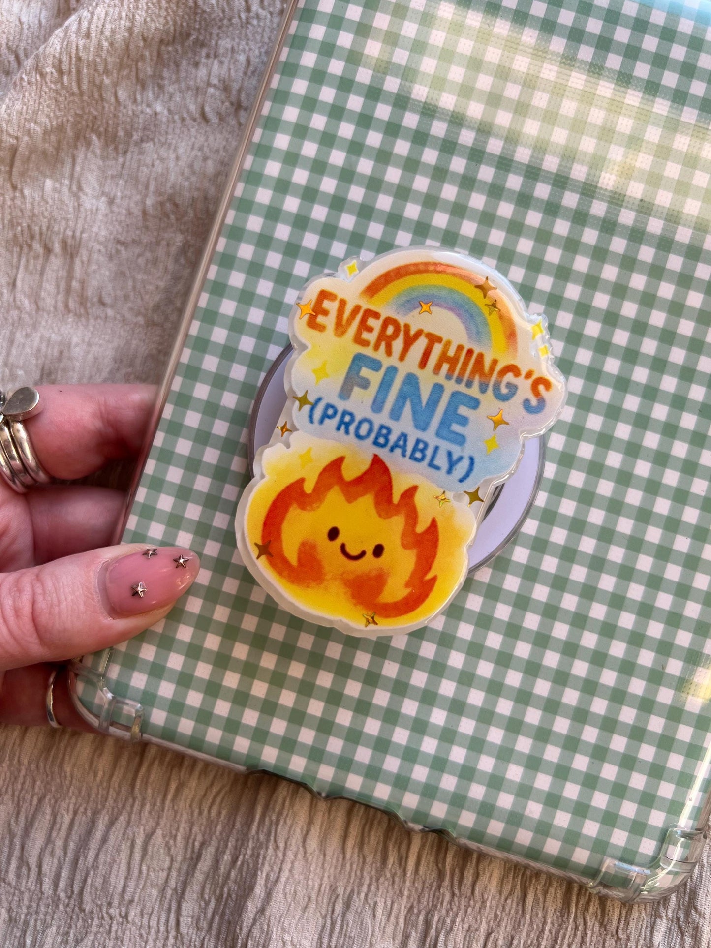 Everything’s Fine Probably Kindle Grip – Cosy chaos bookish accessories