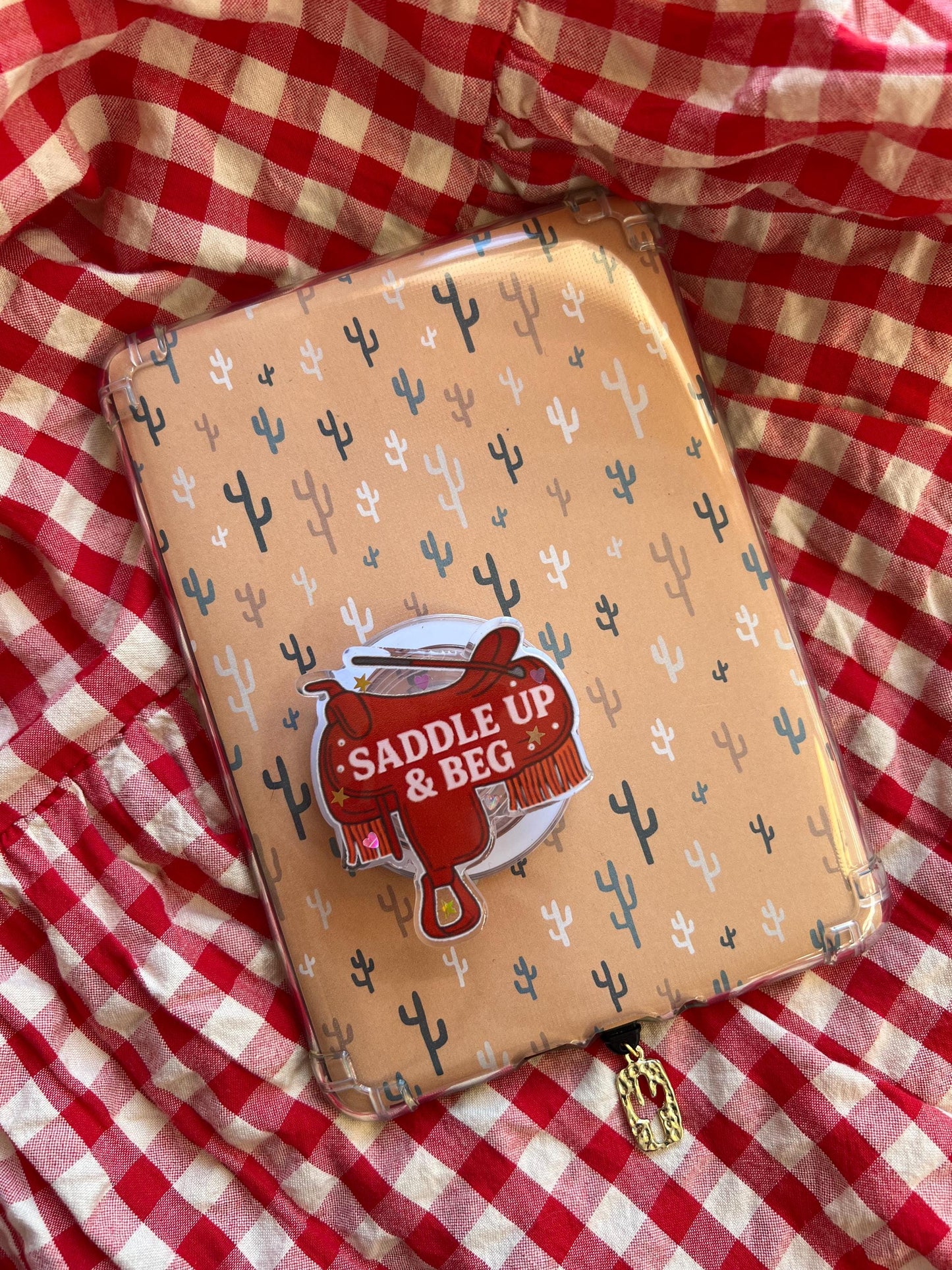 Saddle up & beg Kindle western device grip - cowboy romance reader accessories