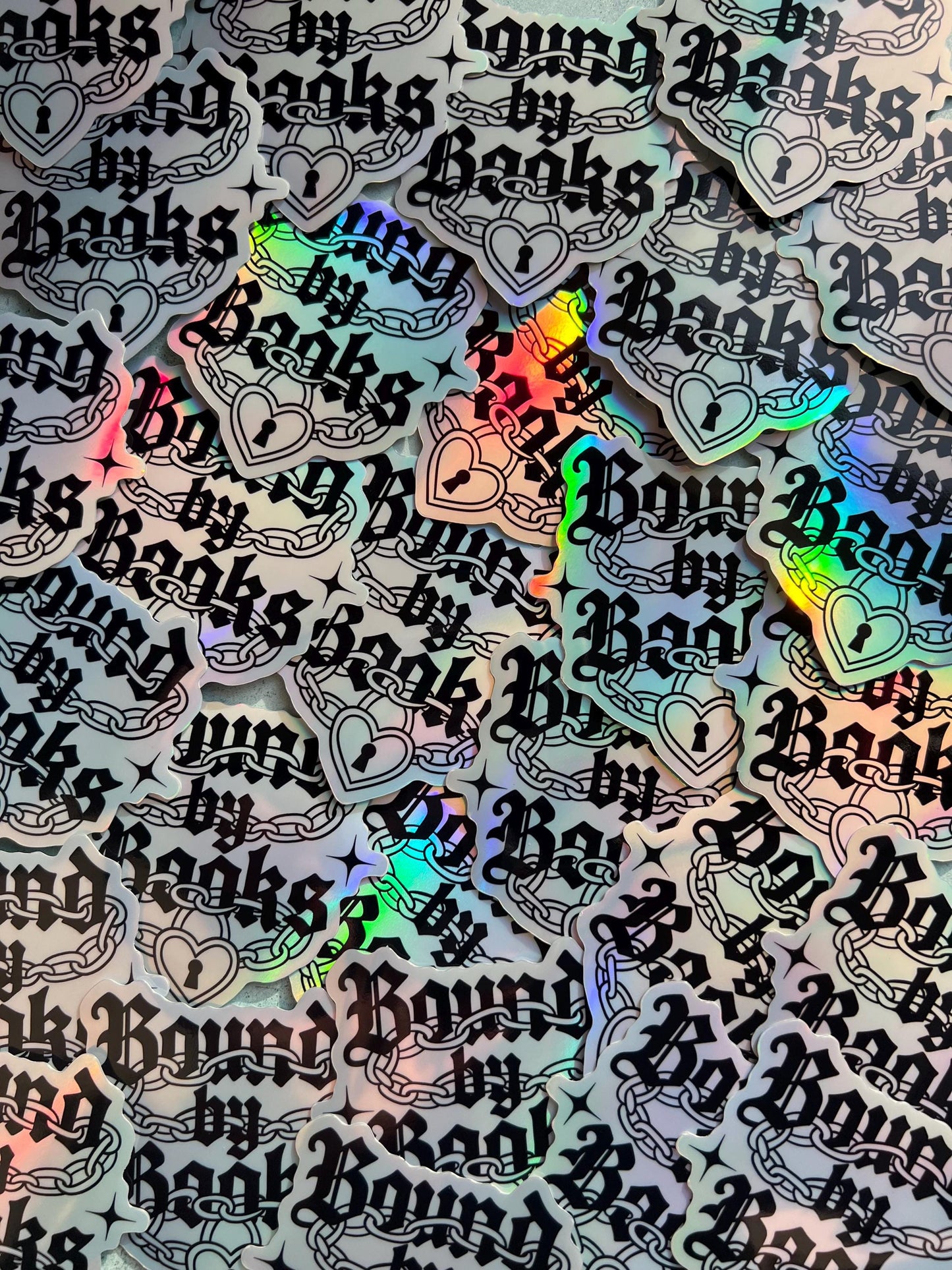Bound by books holographic sticker, gothic reader sticker