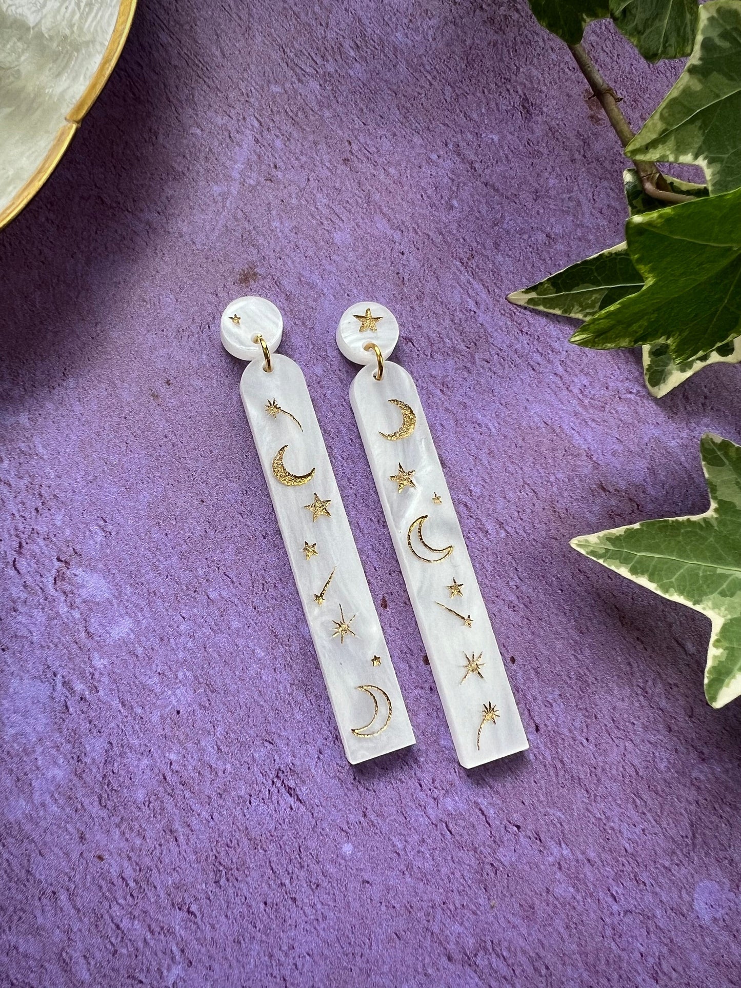 Pearl moon and star acrylic earrings - Celestial witchy jewellery