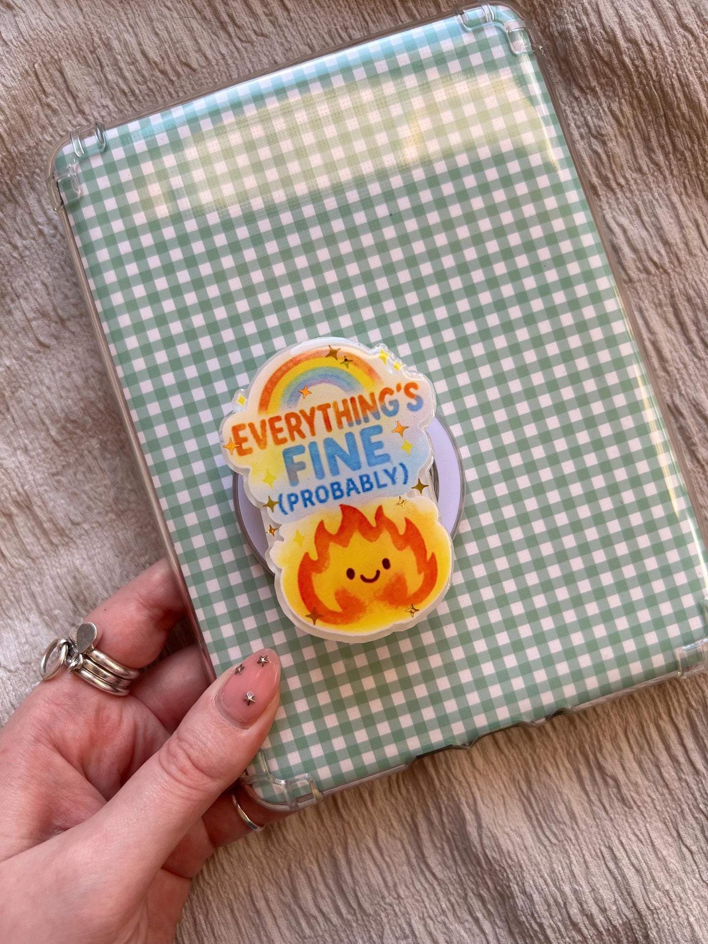 Everything’s Fine Probably Kindle Grip – Cosy chaos bookish accessories