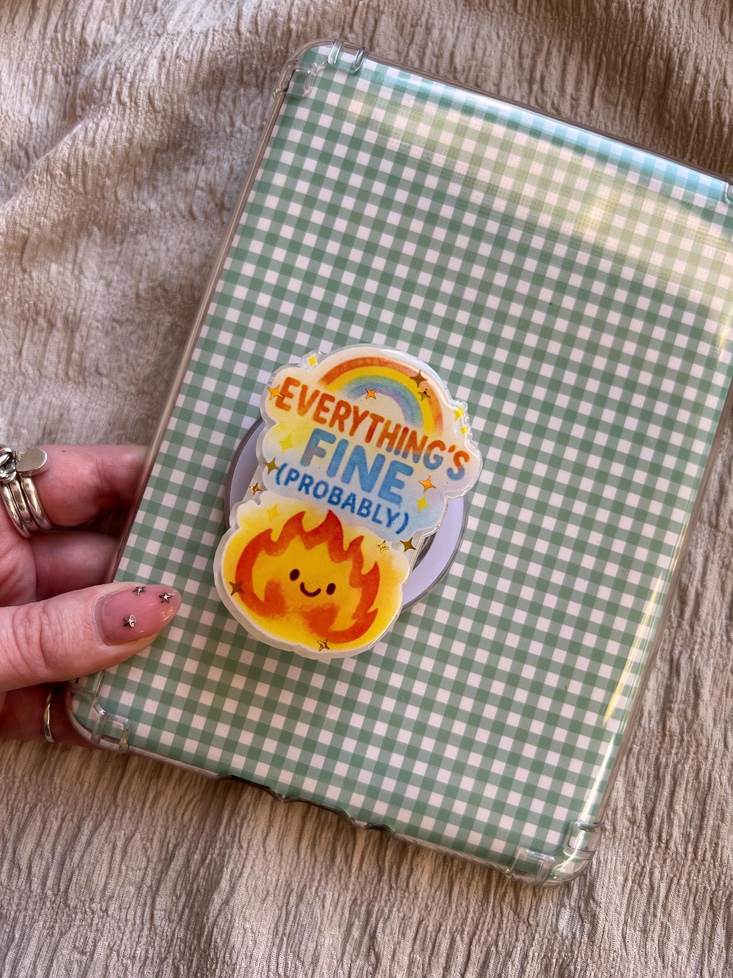 Everything’s Fine Probably Kindle Grip – Cosy chaos bookish accessories