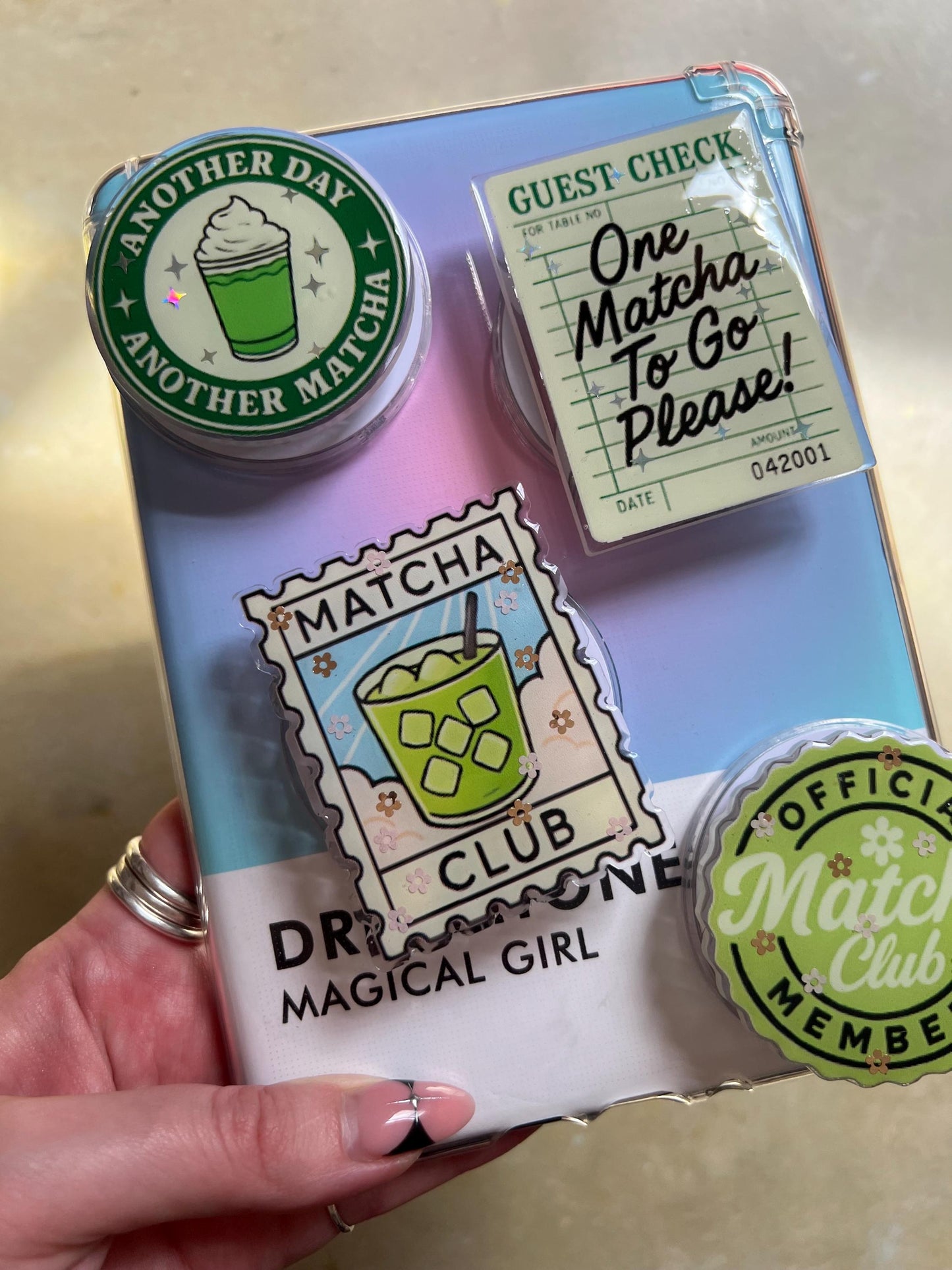 Matcha themed device holder - Iced matcha accessories