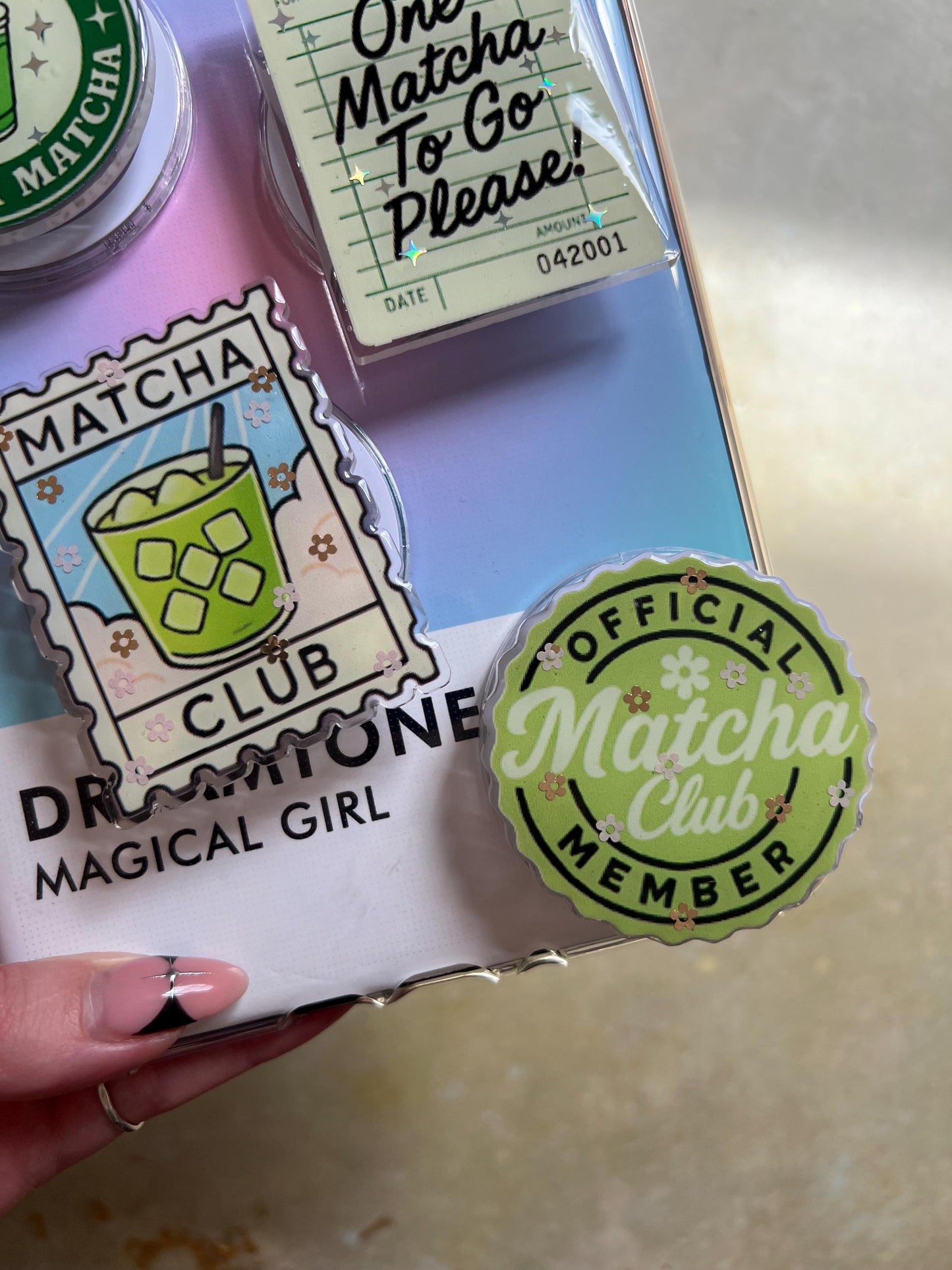 Matcha themed device holder - Iced matcha accessories