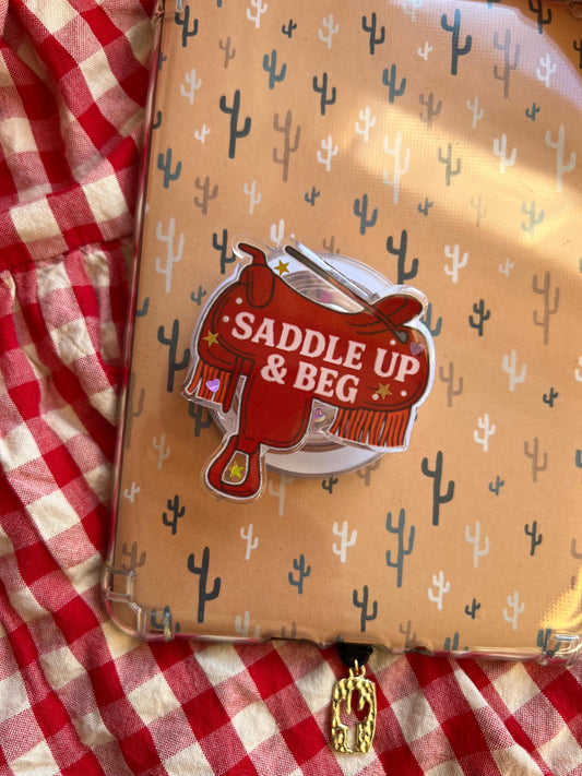 Saddle up & beg Kindle western device grip - cowboy romance reader accessories