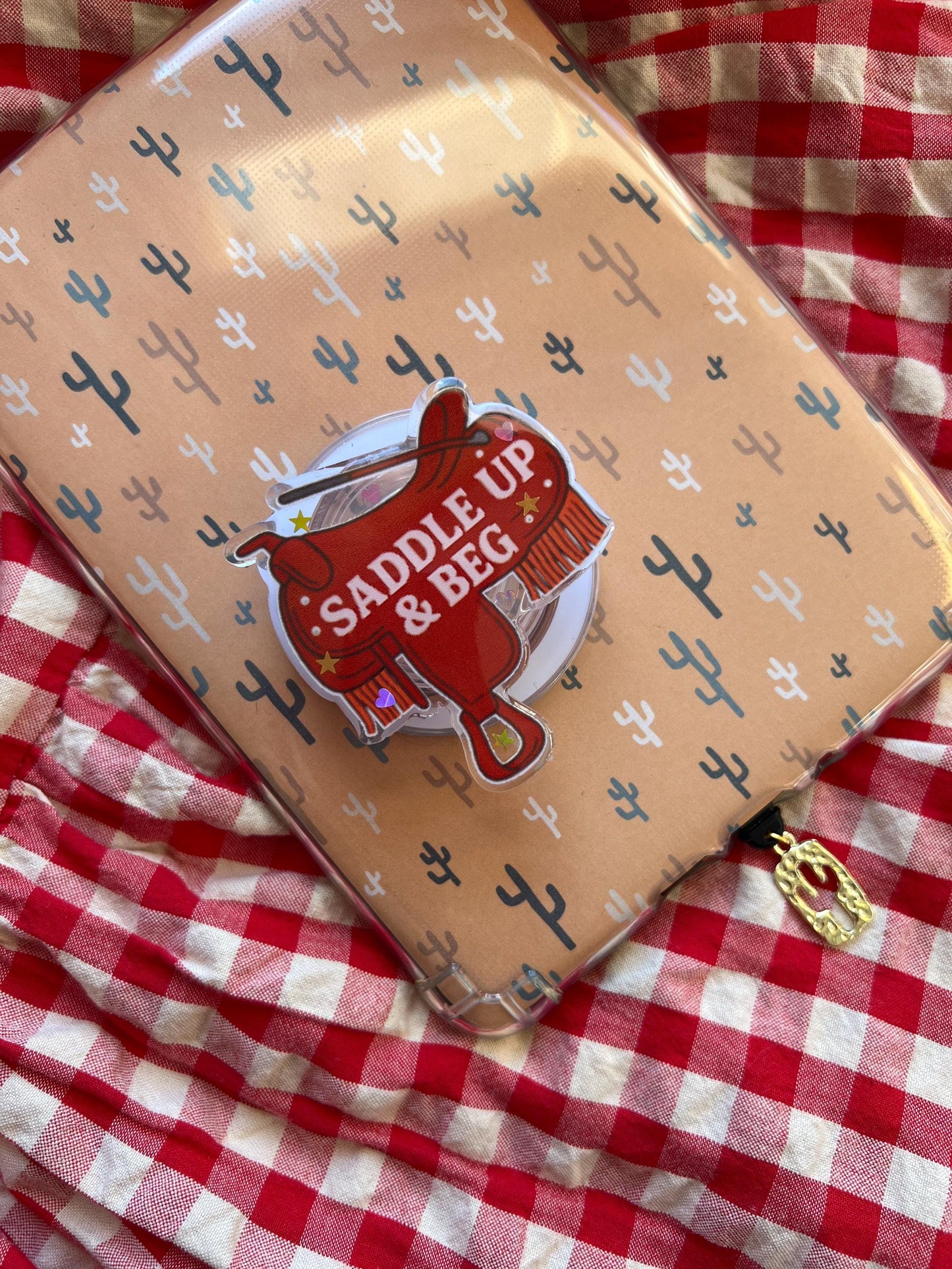Saddle up & beg Kindle western device grip - cowboy romance reader accessories