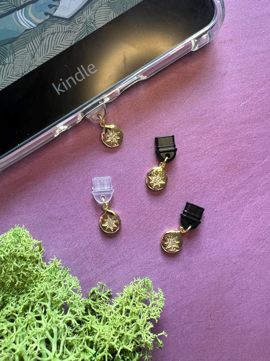 Golden star dust plug charm - Bookish Accessory for Kindle & E-Reader Lovers
