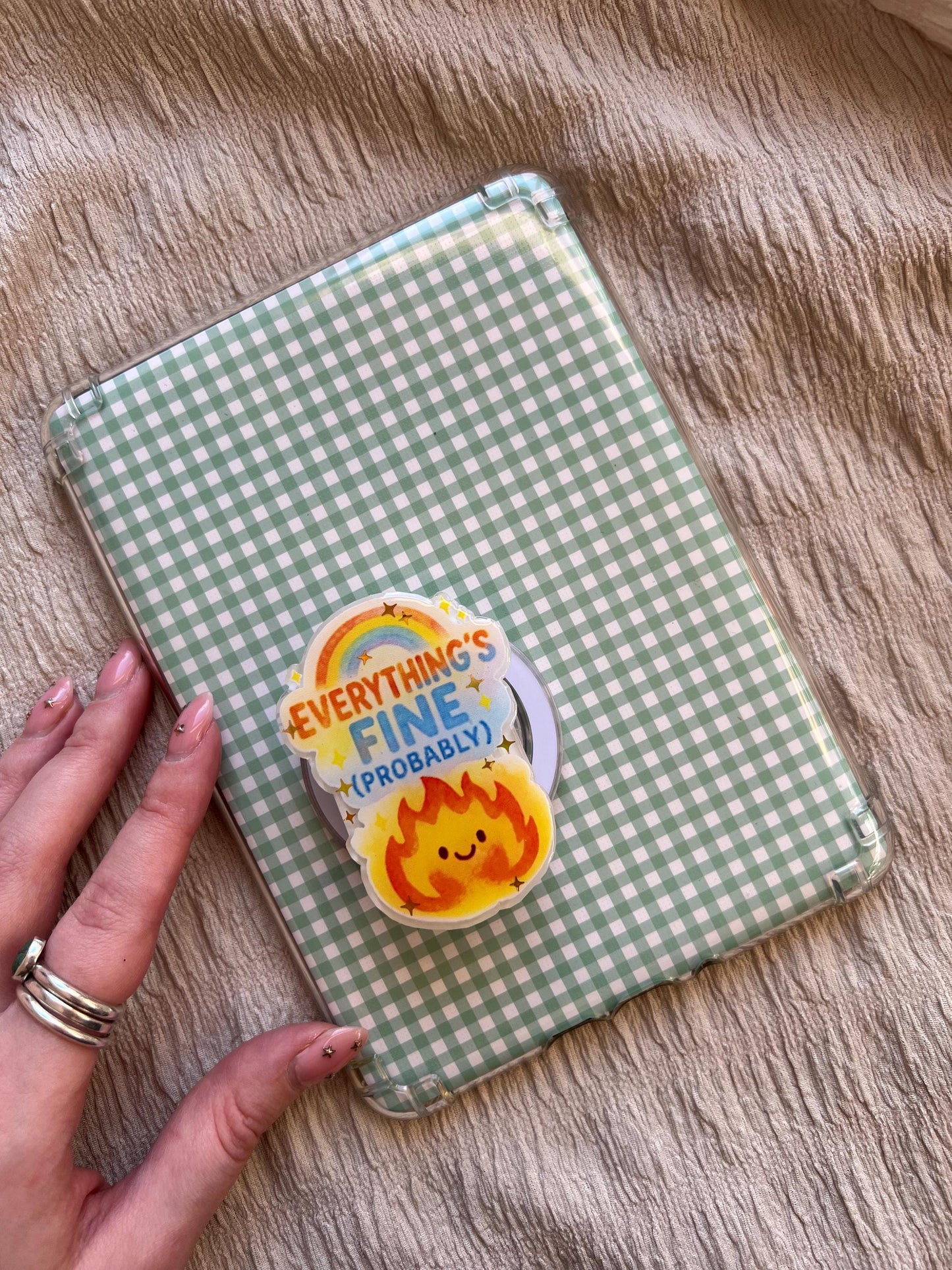 Everything’s Fine Probably Kindle Grip – Cosy chaos bookish accessories