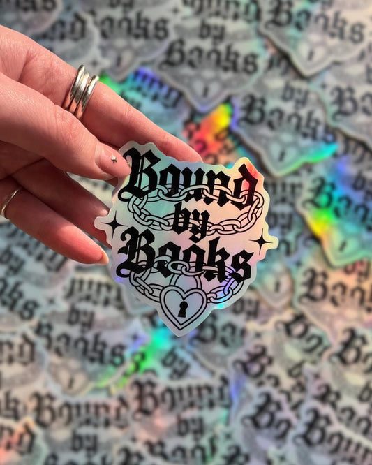 Bound by books holographic sticker, gothic reader sticker