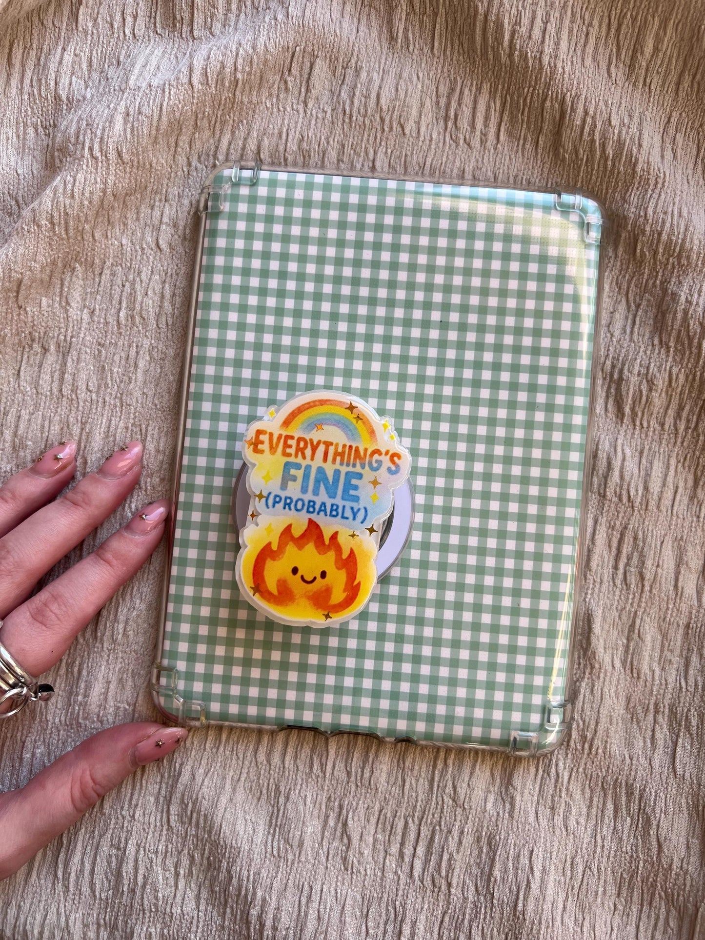 Everything’s Fine Probably Kindle Grip – Cosy chaos bookish accessories