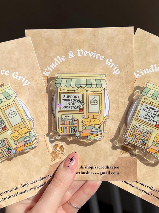 Cat indie bookstore themed device holder - Cosy reader cat accessories