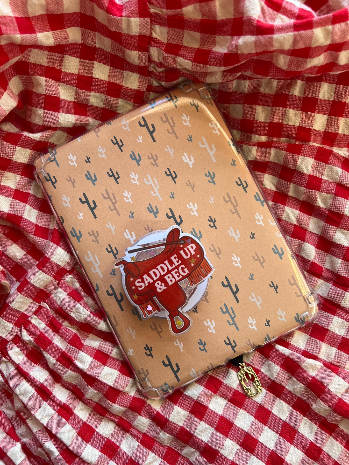 Saddle up & beg Kindle western device grip - cowboy romance reader accessories