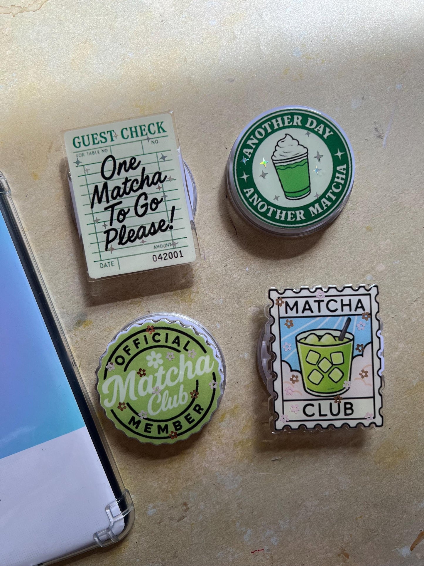 Matcha themed device holder - Iced matcha accessories