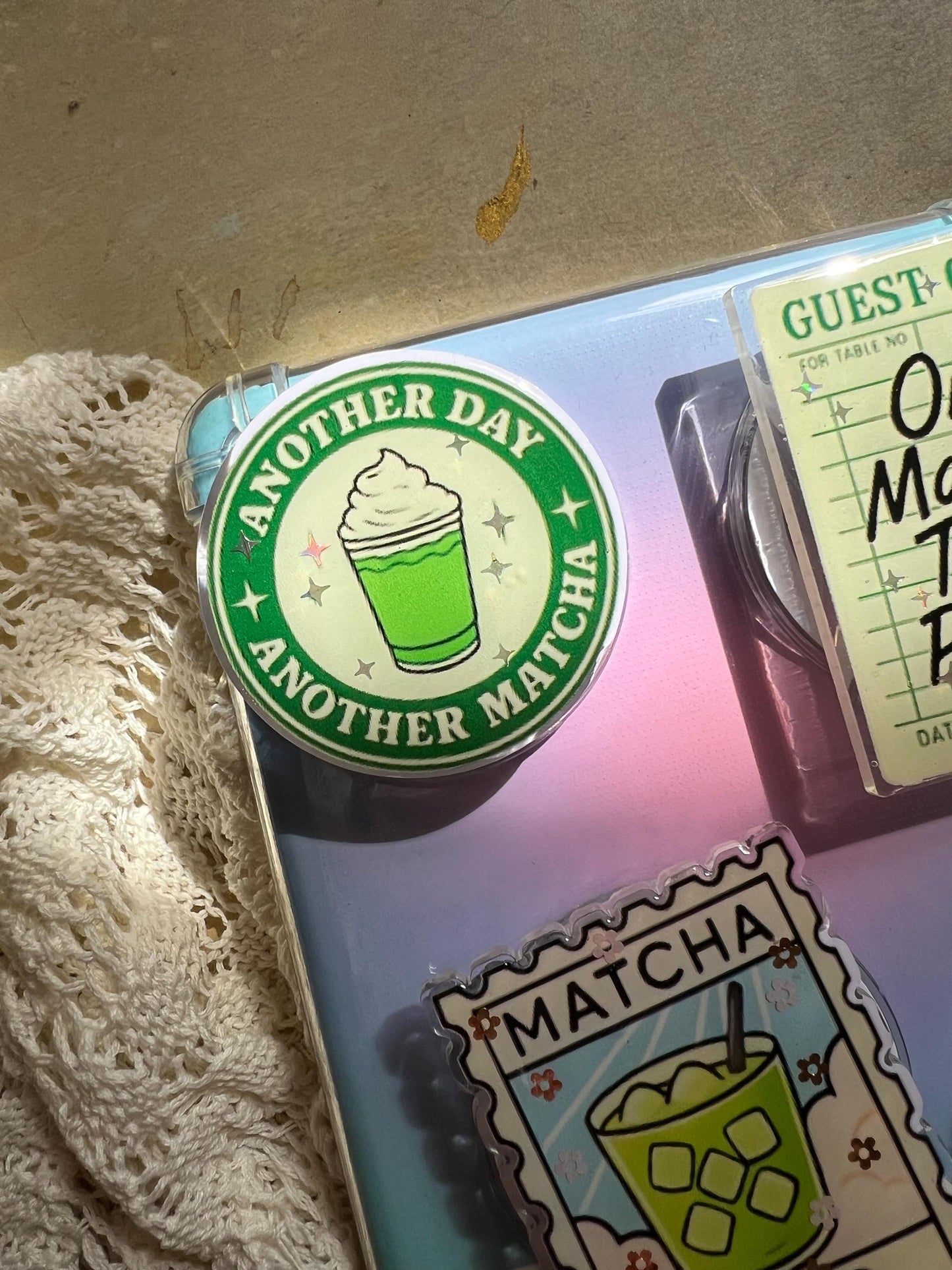 Matcha themed device holder - Iced matcha accessories