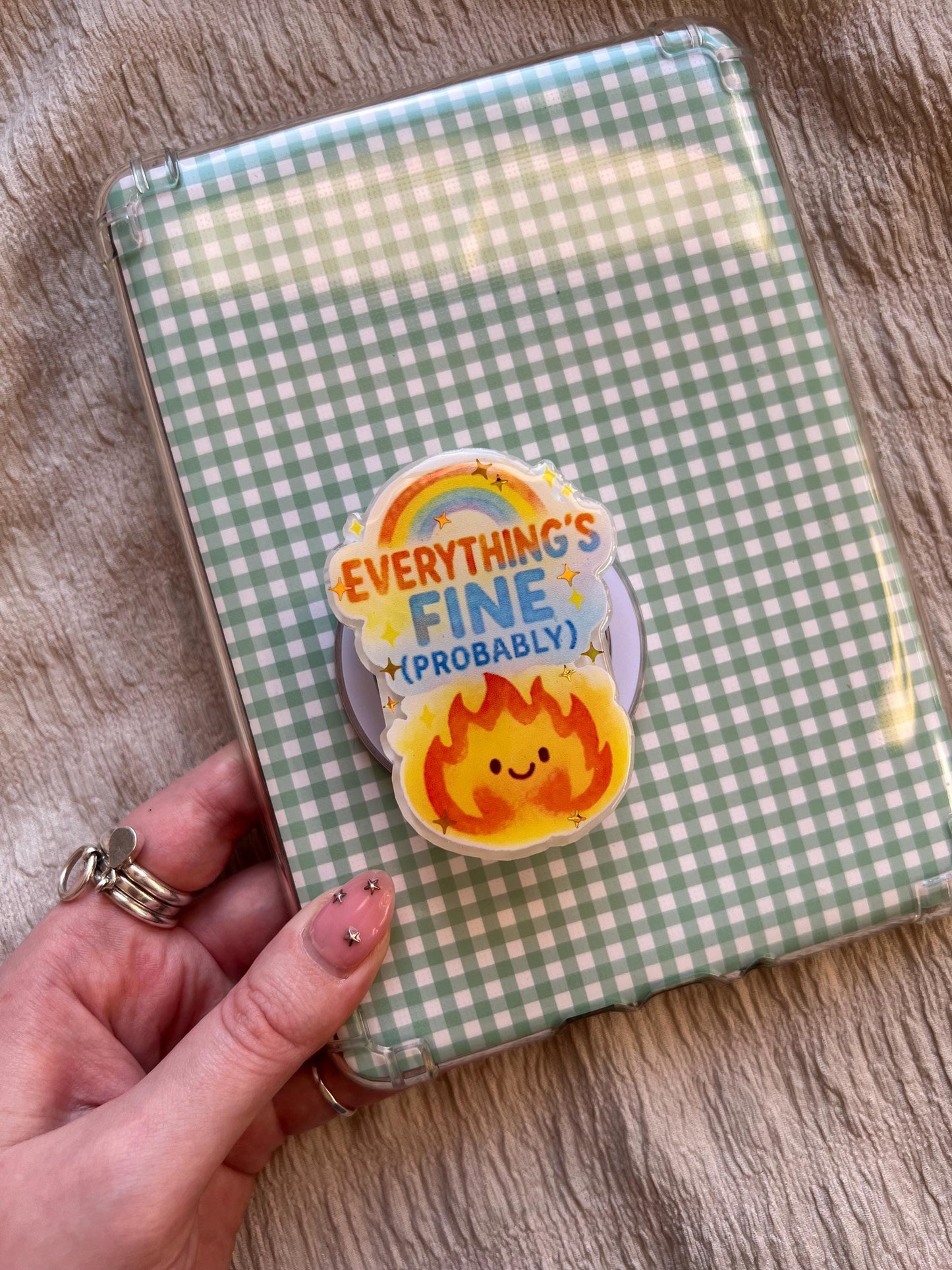 Everything’s Fine Probably Kindle Grip – Cosy chaos bookish accessories