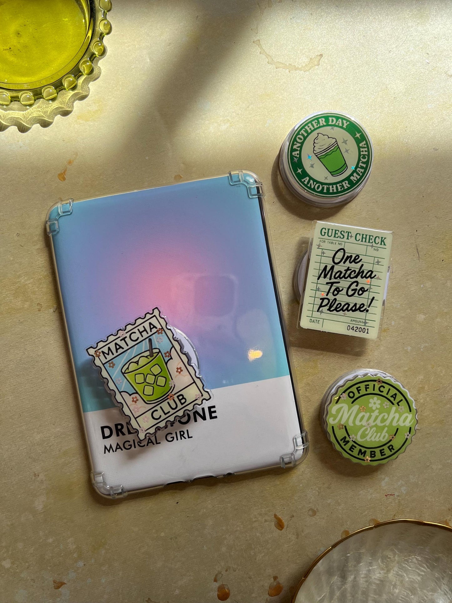 Matcha themed device holder - Iced matcha accessories