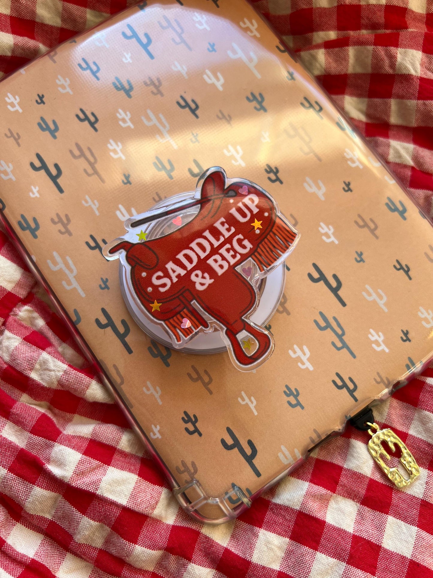Saddle up & beg Kindle western device grip - cowboy romance reader accessories