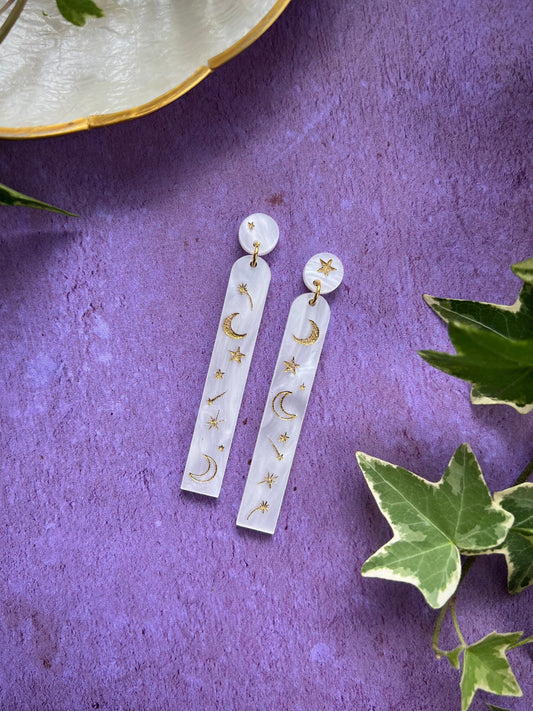 Pearl moon and star acrylic earrings - Celestial witchy jewellery