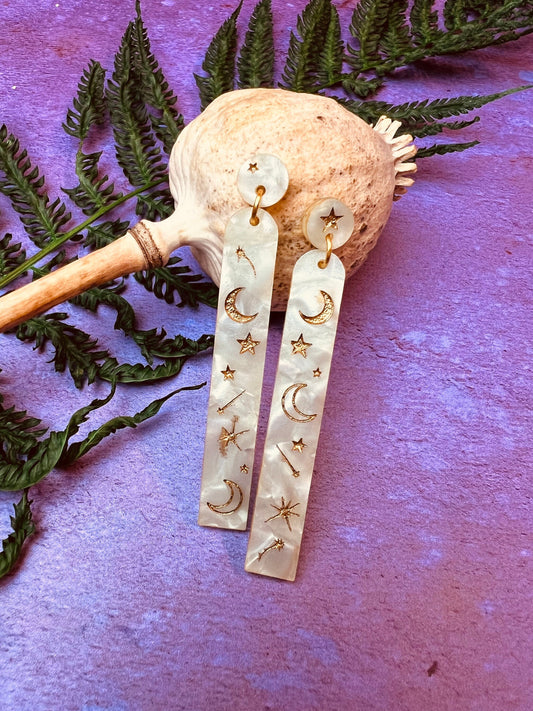 Faux jade moon and star acrylic earrings - Celestial witchy jewellery