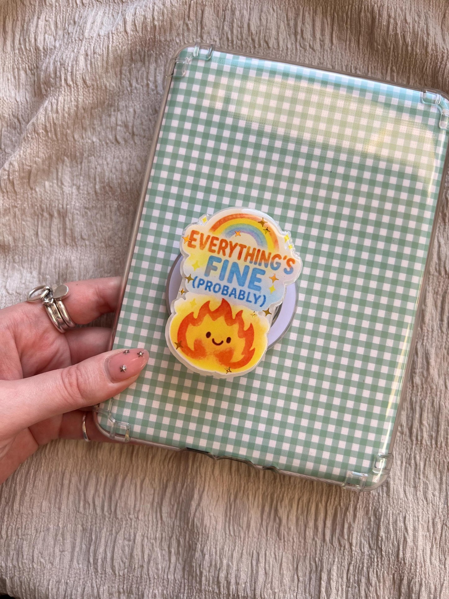 Everything’s Fine Probably Kindle Grip – Cosy chaos bookish accessories