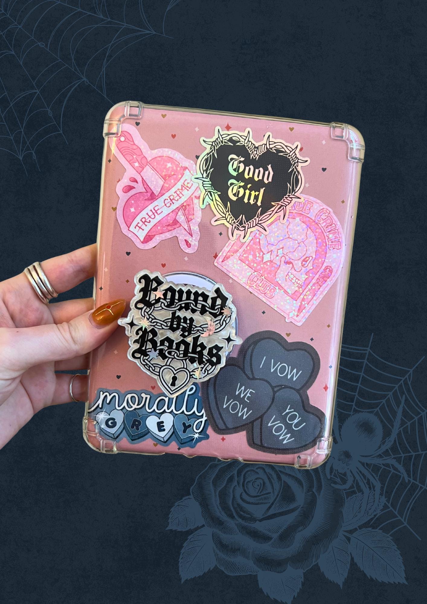Bound by books device grip - Gothic alternative reader accessories